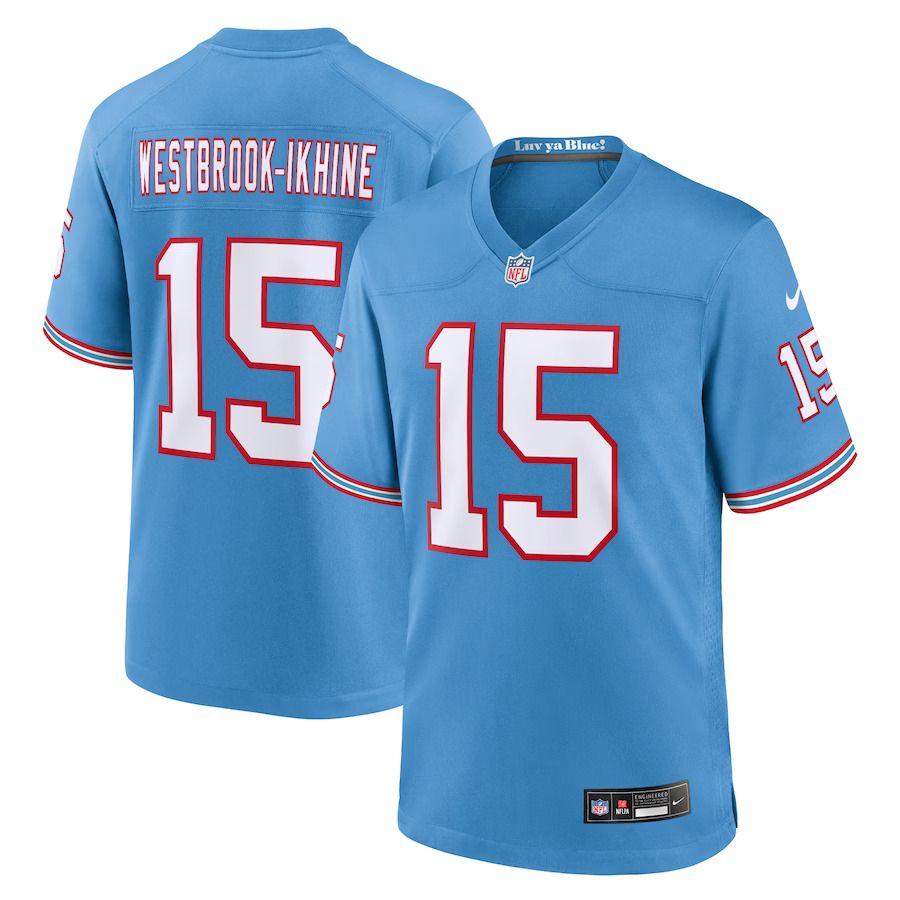 Men Tennessee Titans 15 Nick Westbrook-Ikhine Nike Light Blue Oilers Throwback Player Game NFL Jersey